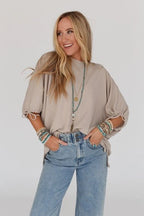 Tie Sleeve Top In Taupe - The Cozy Nest