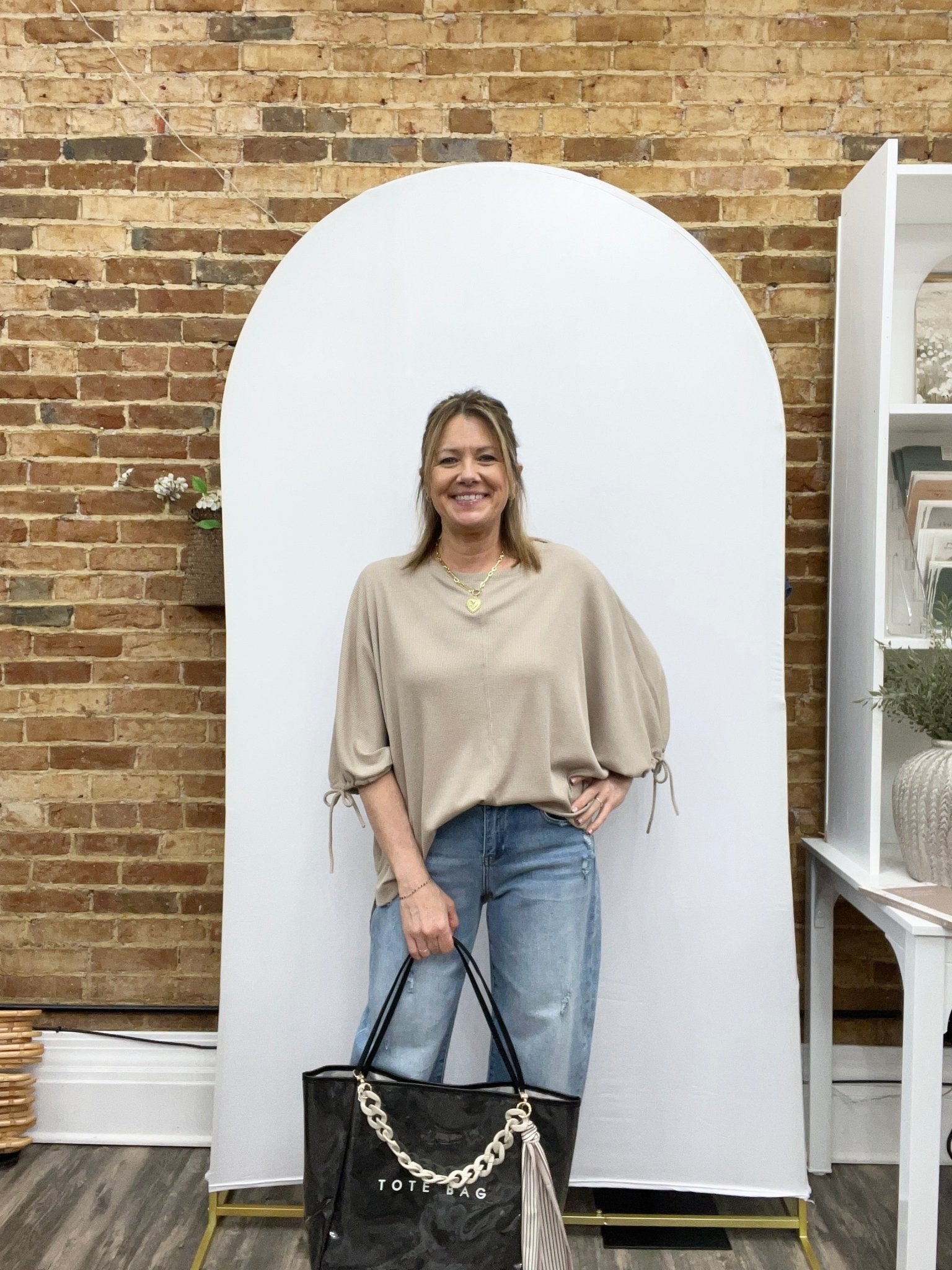 Tie Sleeve Top In Taupe - The Cozy Nest