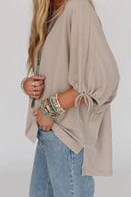 Tie Sleeve Top In Taupe - The Cozy Nest