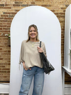 Tie Sleeve Top In Taupe - The Cozy Nest