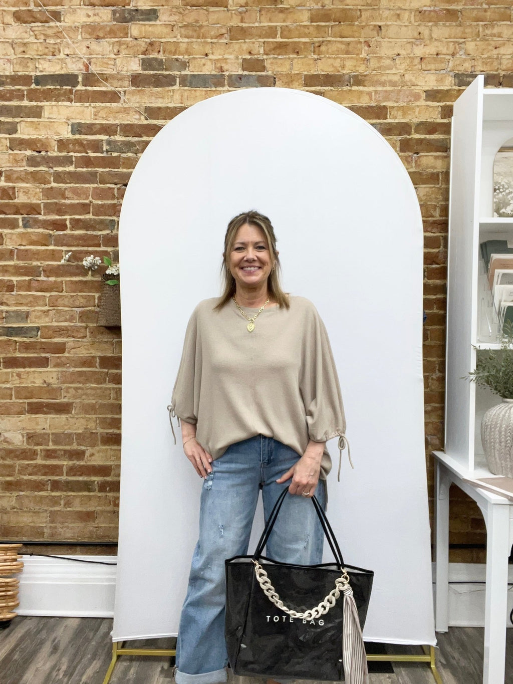 Tie Sleeve Top In Taupe - The Cozy Nest