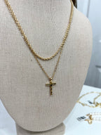 Twisted Rope Layered Cross Necklace in Shiny Gold - The Cozy Nest