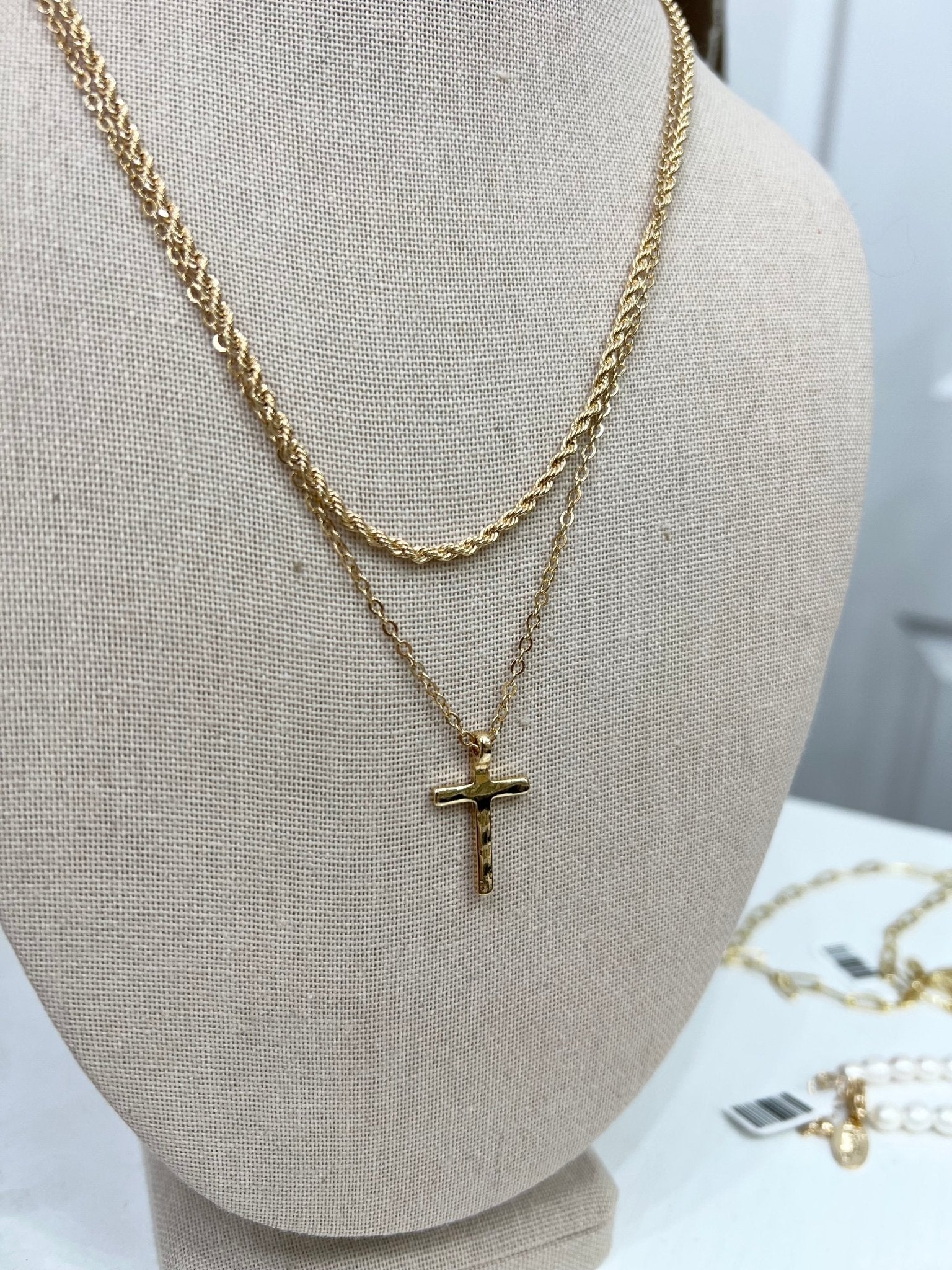 Twisted Rope Layered Cross Necklace in Shiny Gold - The Cozy Nest