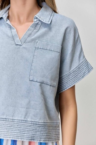 V Neck Denim Top - The Cozy Nest