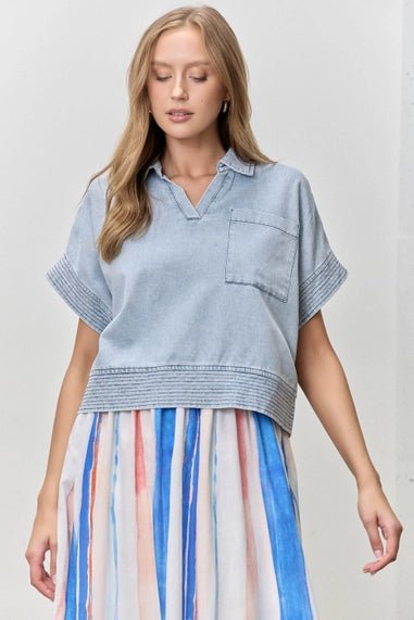 V Neck Denim Top - The Cozy Nest