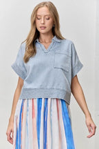 V Neck Denim Top - The Cozy Nest