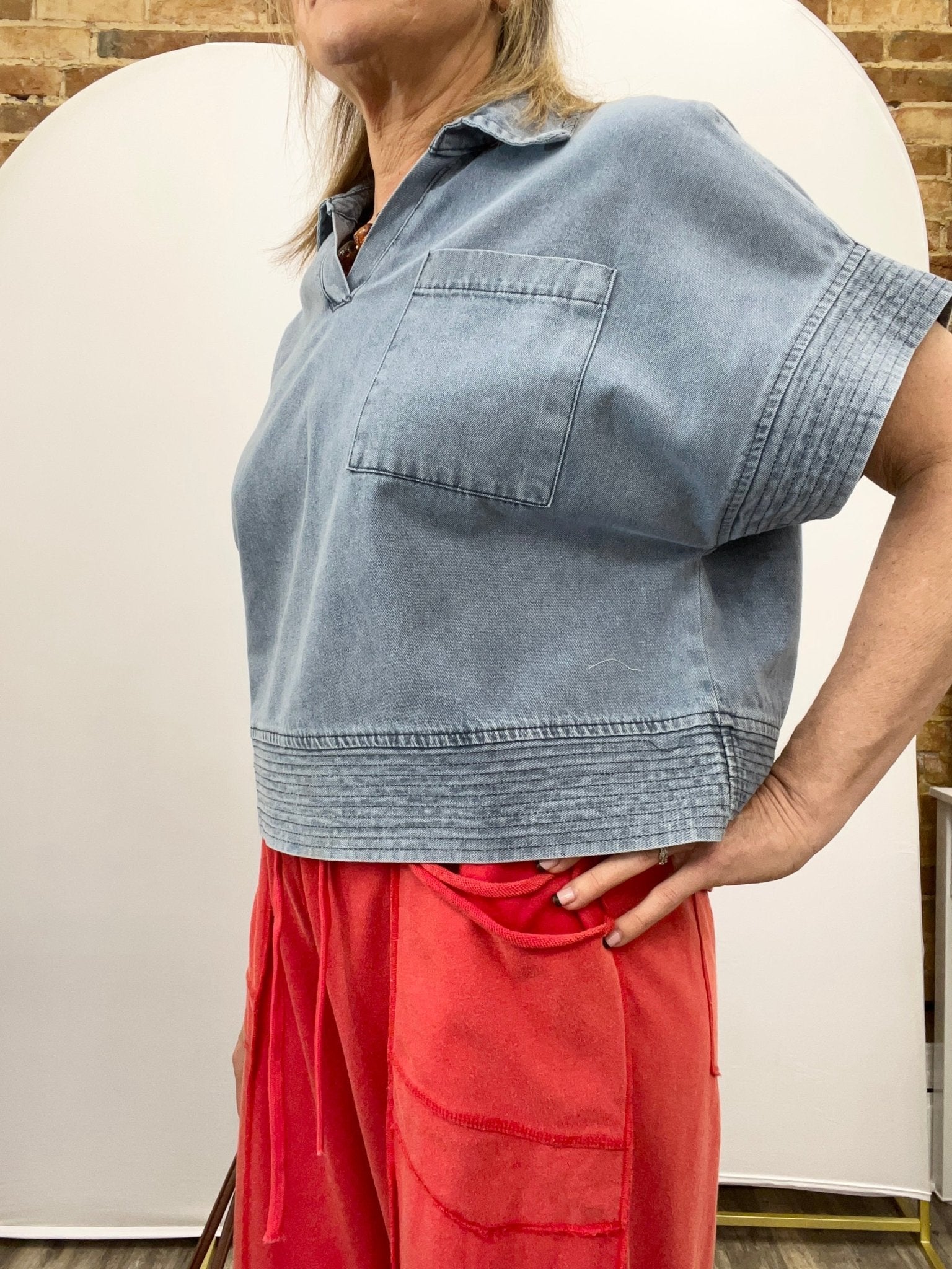 V Neck Denim Top - The Cozy Nest