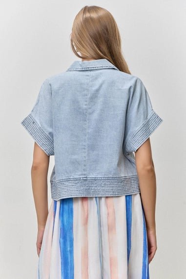 V Neck Denim Top - The Cozy Nest