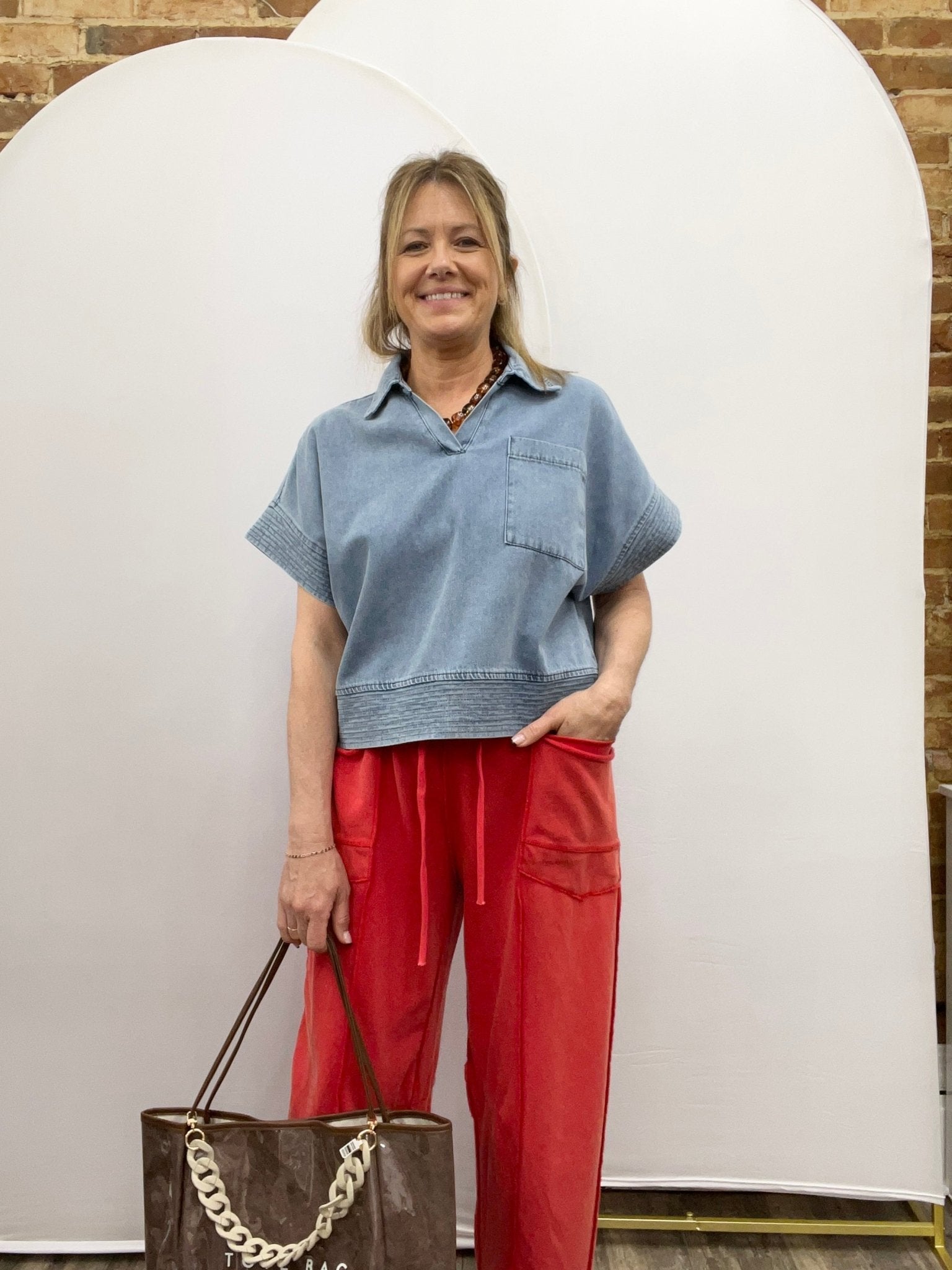 V Neck Denim Top - The Cozy Nest