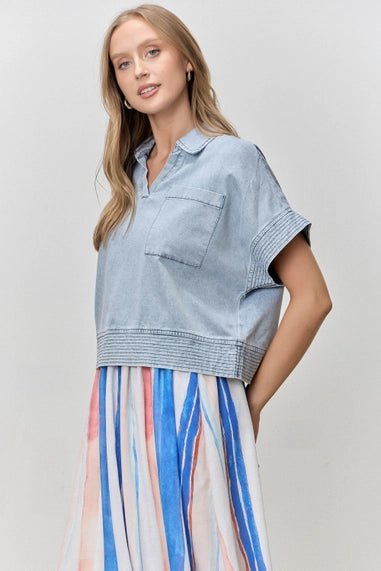 V Neck Denim Top - The Cozy Nest