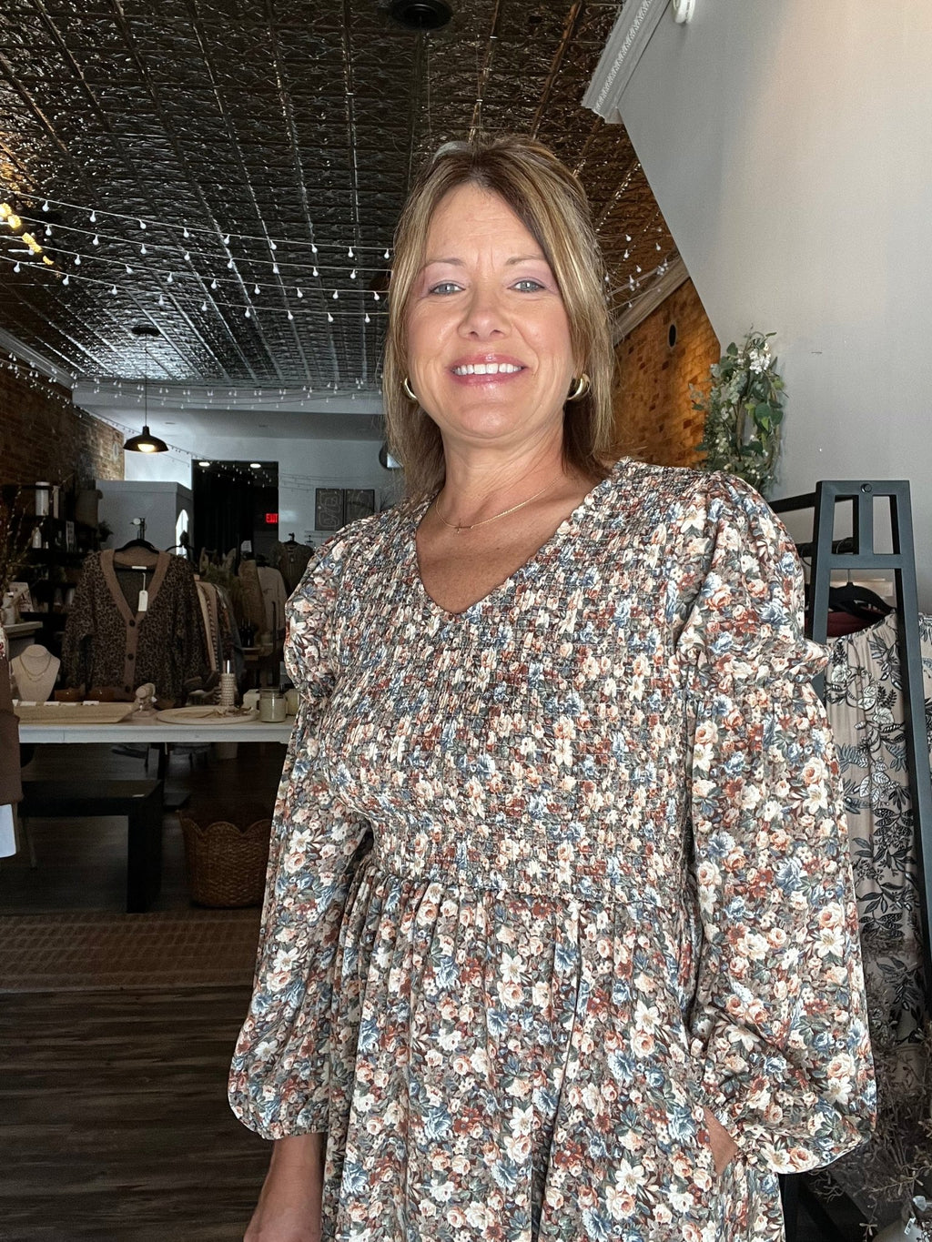 Vintage Flower Print Smocking Detail Mini Dress - The Cozy Nest