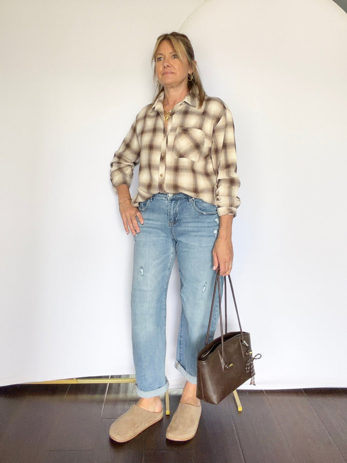 Vintage Plaid Button Down Top - The Cozy Nest