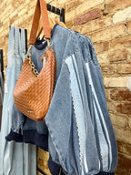 Washed Denim Lace Contrast Sided Sweatshirt - The Cozy Nest