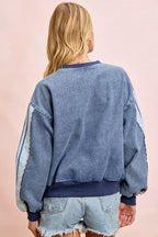 Washed Denim Lace Contrast Sided Sweatshirt - The Cozy Nest