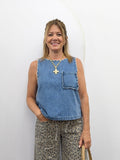Washed Denim Scalloped Top - The Cozy Nest