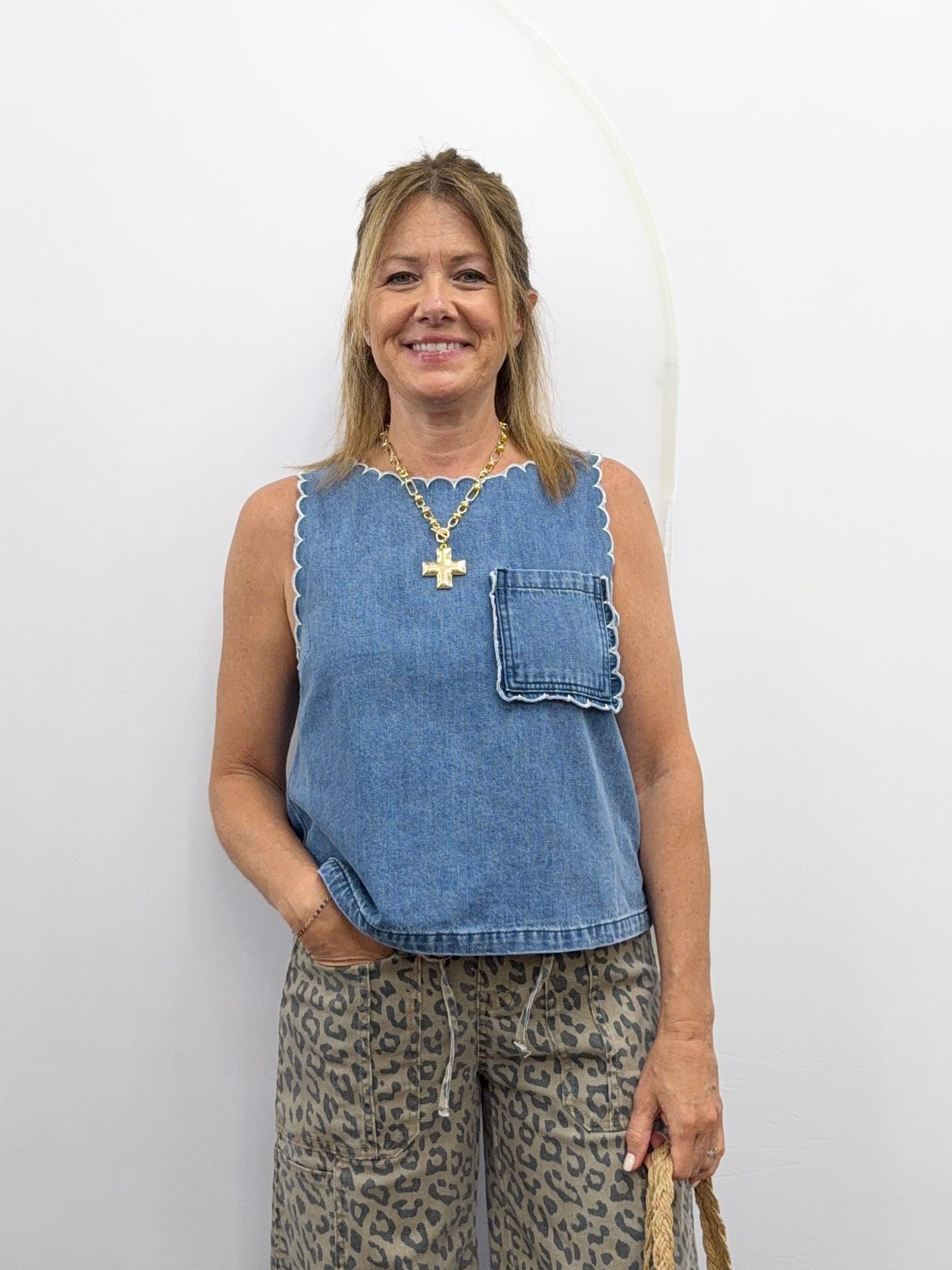 Washed Denim Scalloped Top - The Cozy Nest