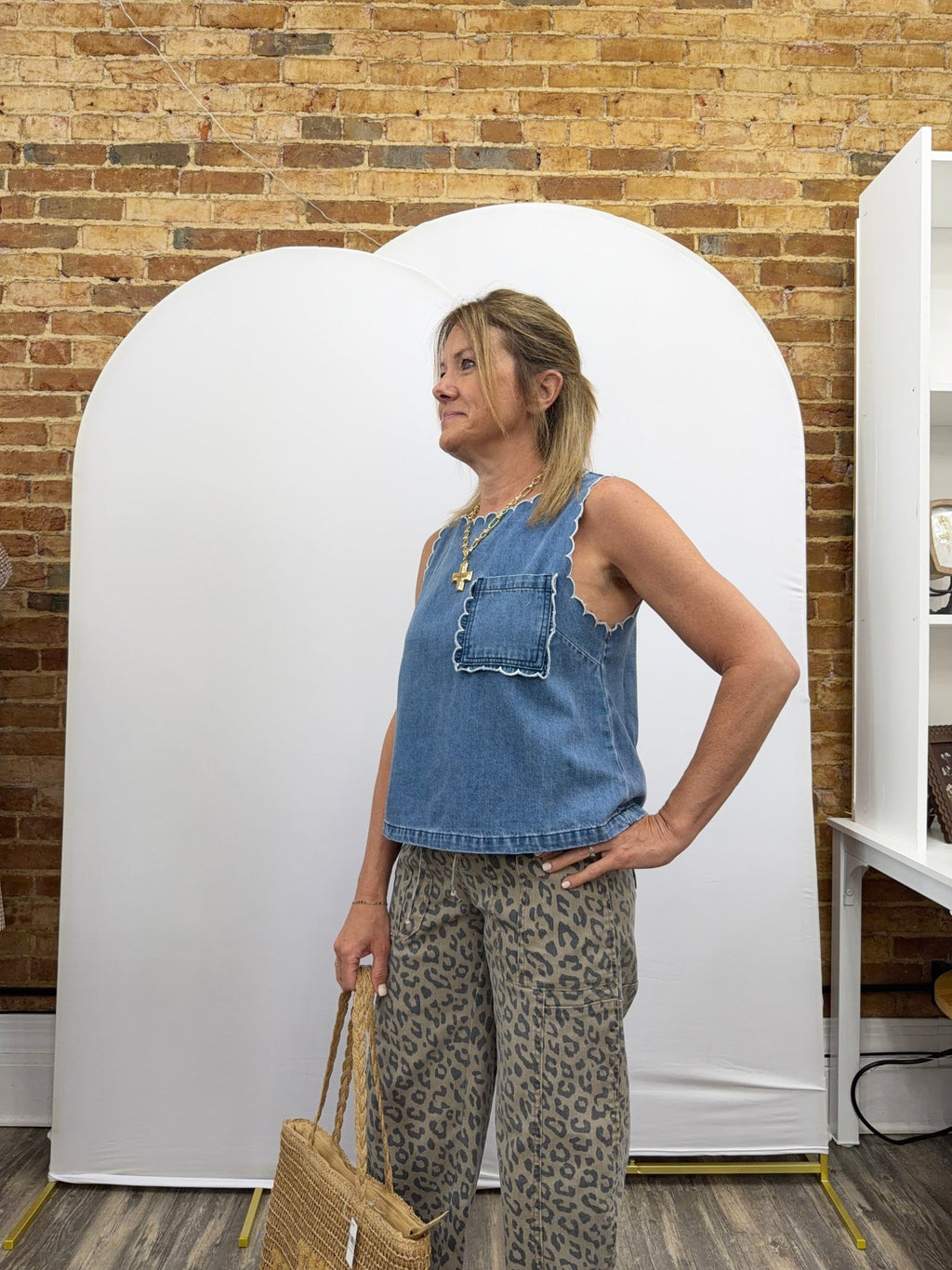 Washed Denim Scalloped Top - The Cozy Nest