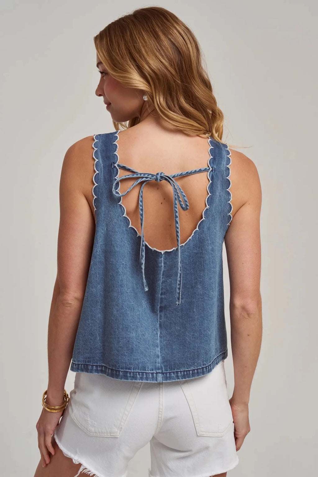 Washed Denim Scalloped Top - The Cozy Nest