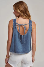 Washed Denim Scalloped Top - The Cozy Nest