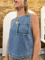 Washed Denim Scalloped Top - The Cozy Nest