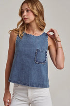 Washed Denim Scalloped Top - The Cozy Nest