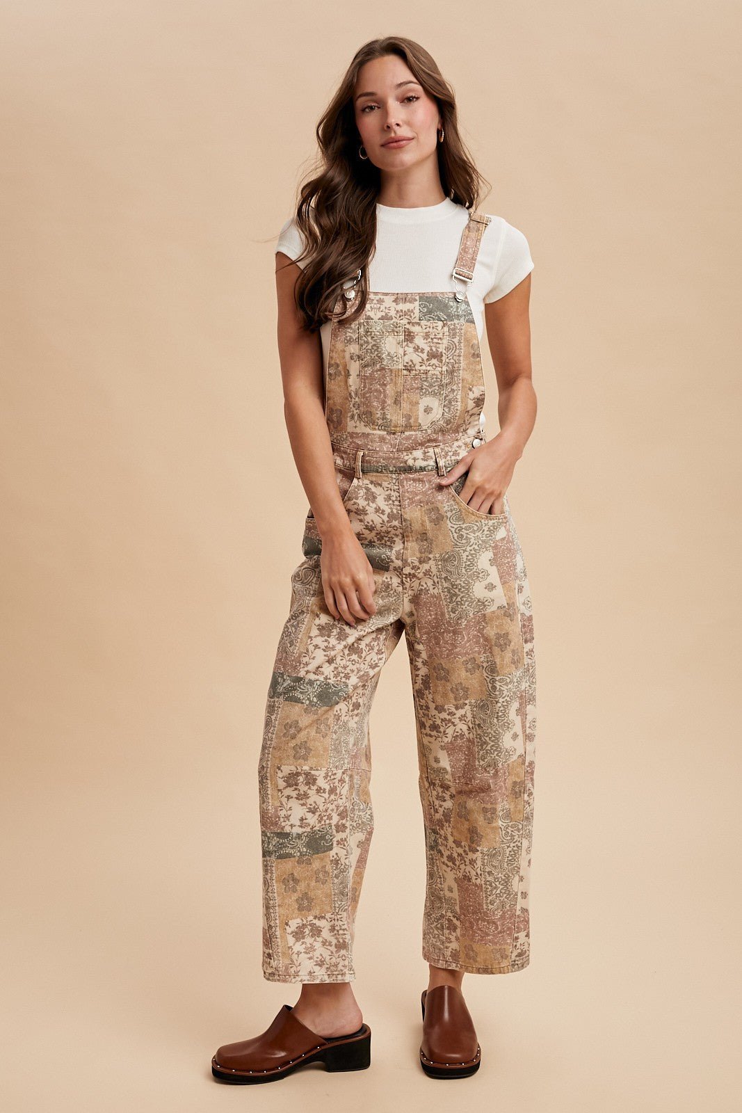 Washed Vintage Boho Print Twill Denim Overall - The Cozy Nest