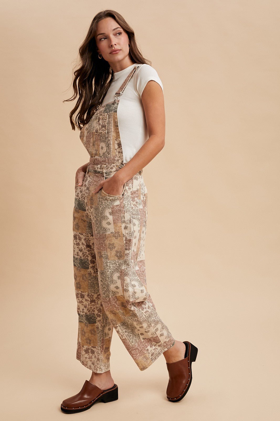 Washed Vintage Boho Print Twill Denim Overall - The Cozy Nest