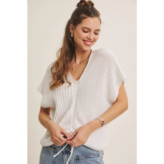 White Ruched Sweater - The Cozy Nest