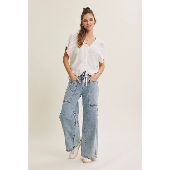 White Ruched Sweater - The Cozy Nest