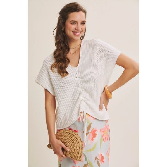 White Ruched Sweater - The Cozy Nest
