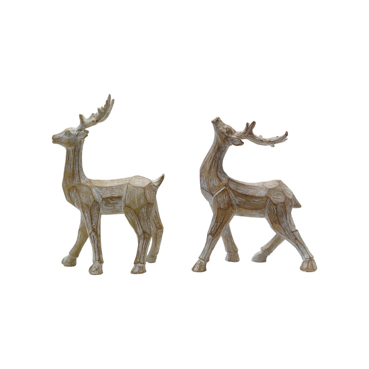 Whitewash Wooden Deer Set - The Cozy Nest