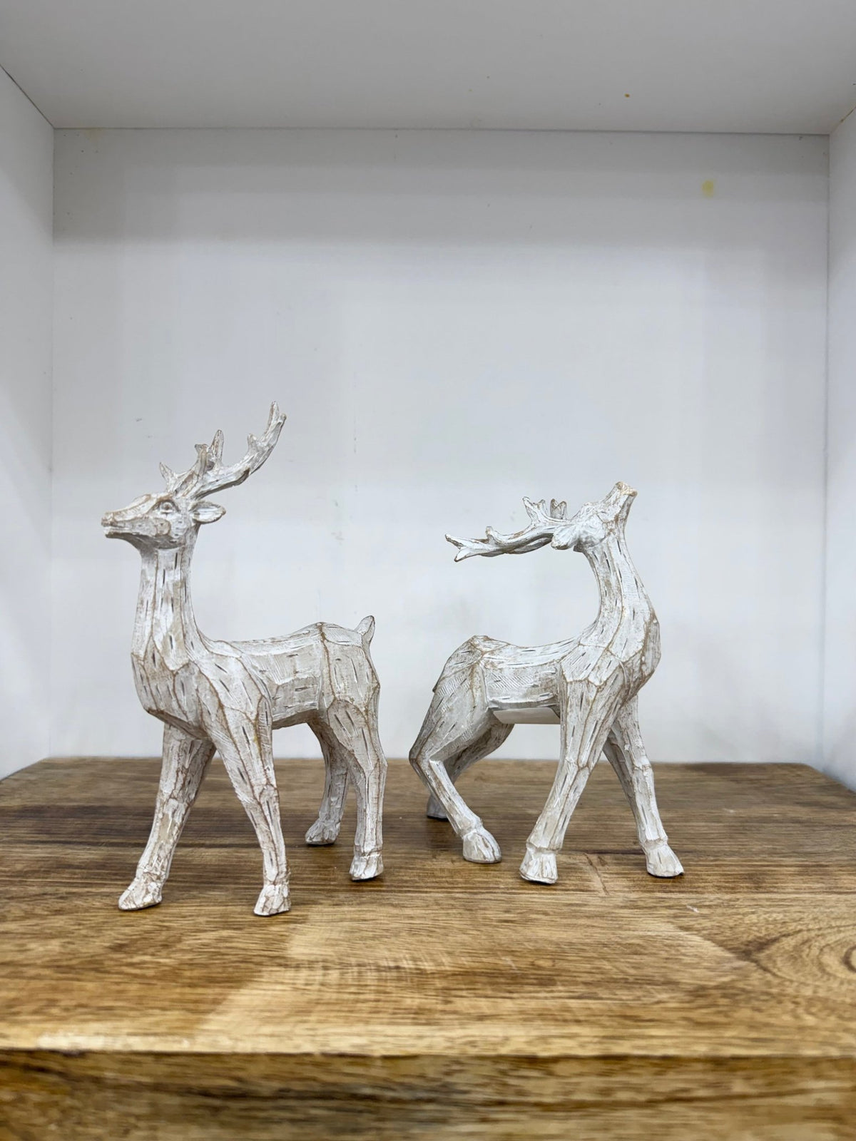 Whitewash Wooden Deer Set - The Cozy Nest