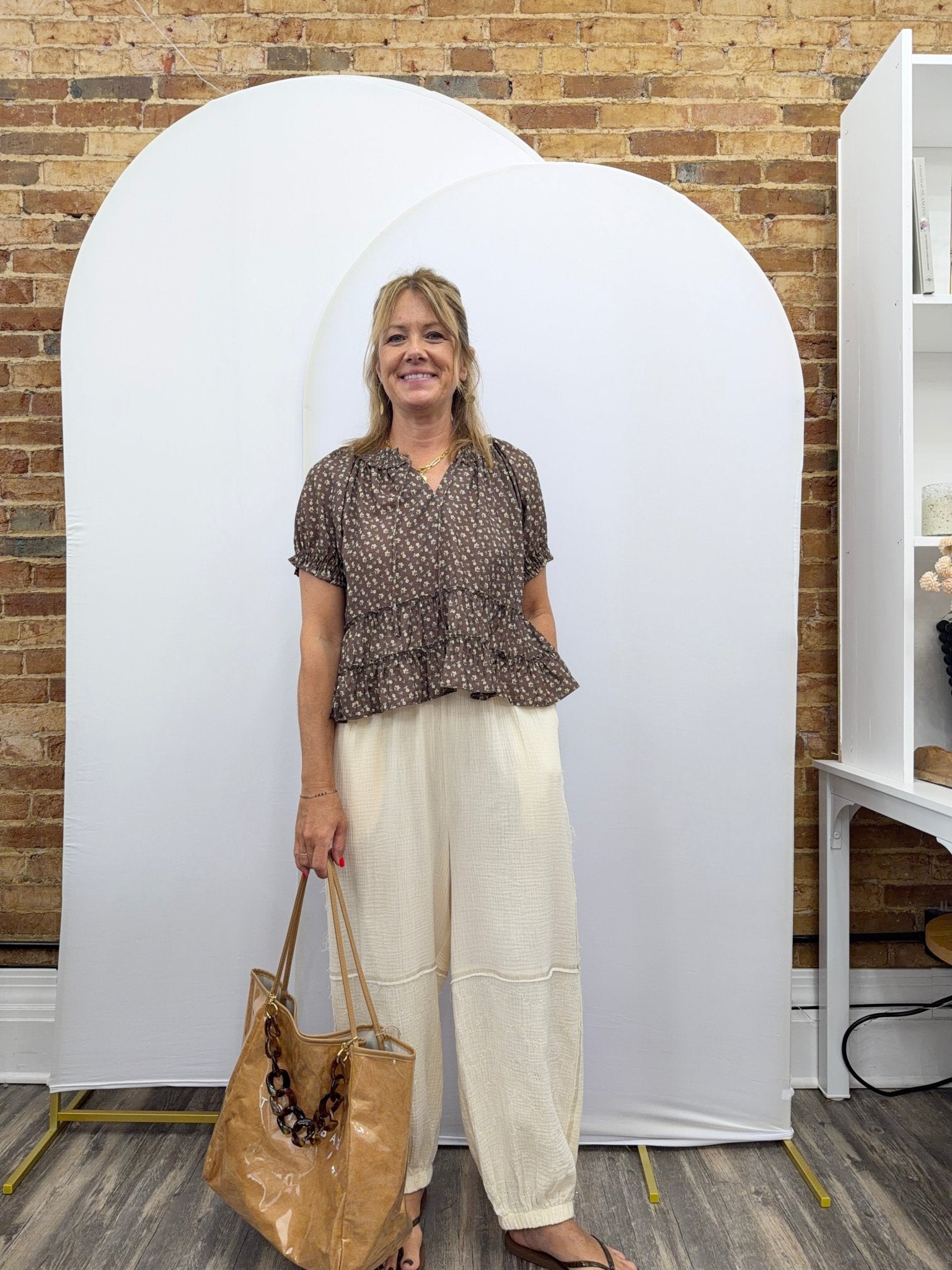 Wide Leg Gauze Pants W/Floral Embroidery - The Cozy Nest