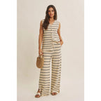 Wide Leg Sweater Pants In Taupe & Navy - The Cozy Nest