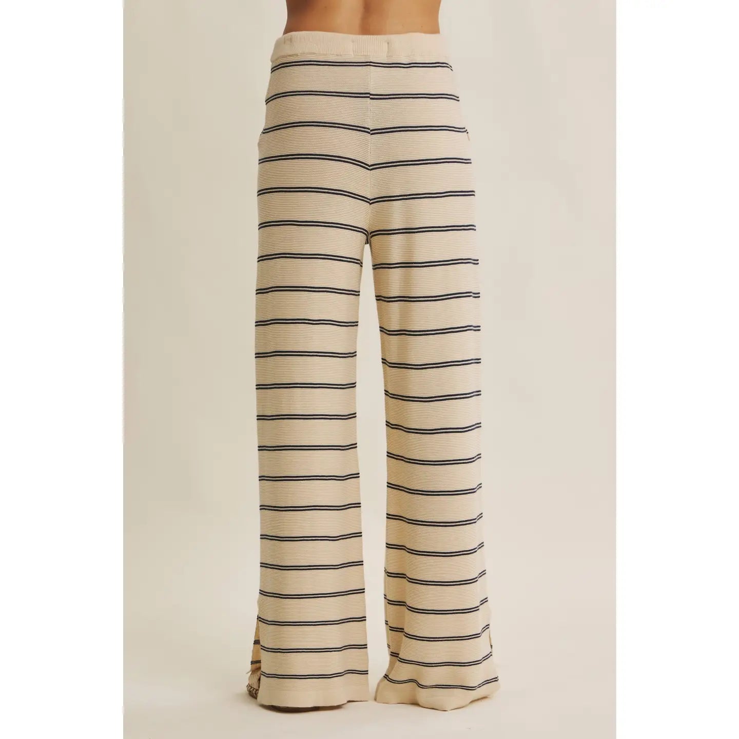 Wide Leg Sweater Pants In Taupe & Navy - The Cozy Nest