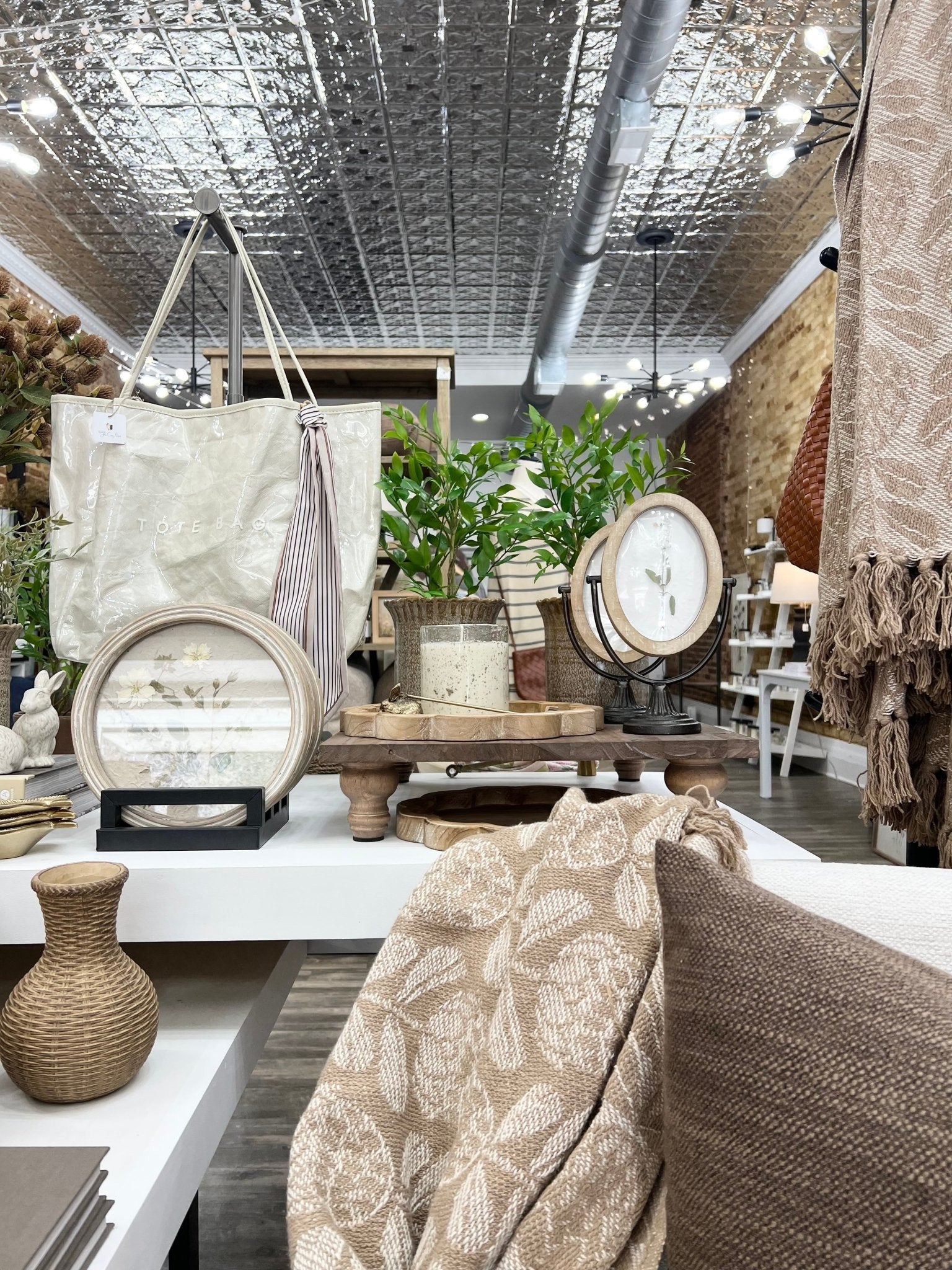 Wood Pedestal Framed Art - White Floral - The Cozy Nest