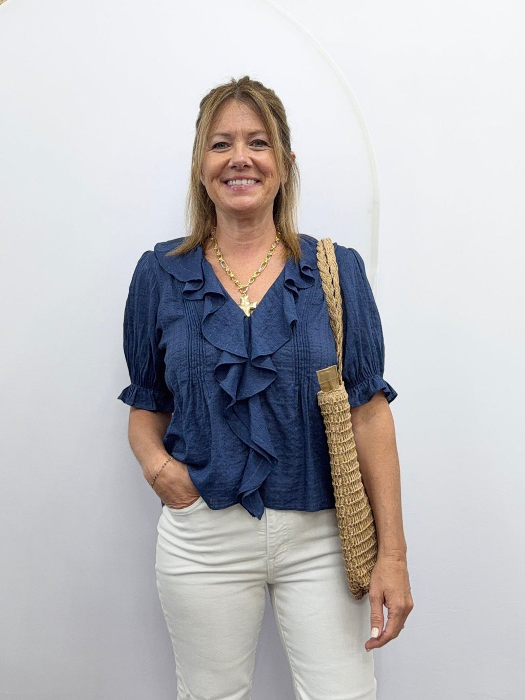 Woven Cotton Buttondown V-Neck Short Sleeve Top - The Cozy Nest