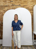 Woven Cotton Buttondown V-Neck Short Sleeve Top - The Cozy Nest